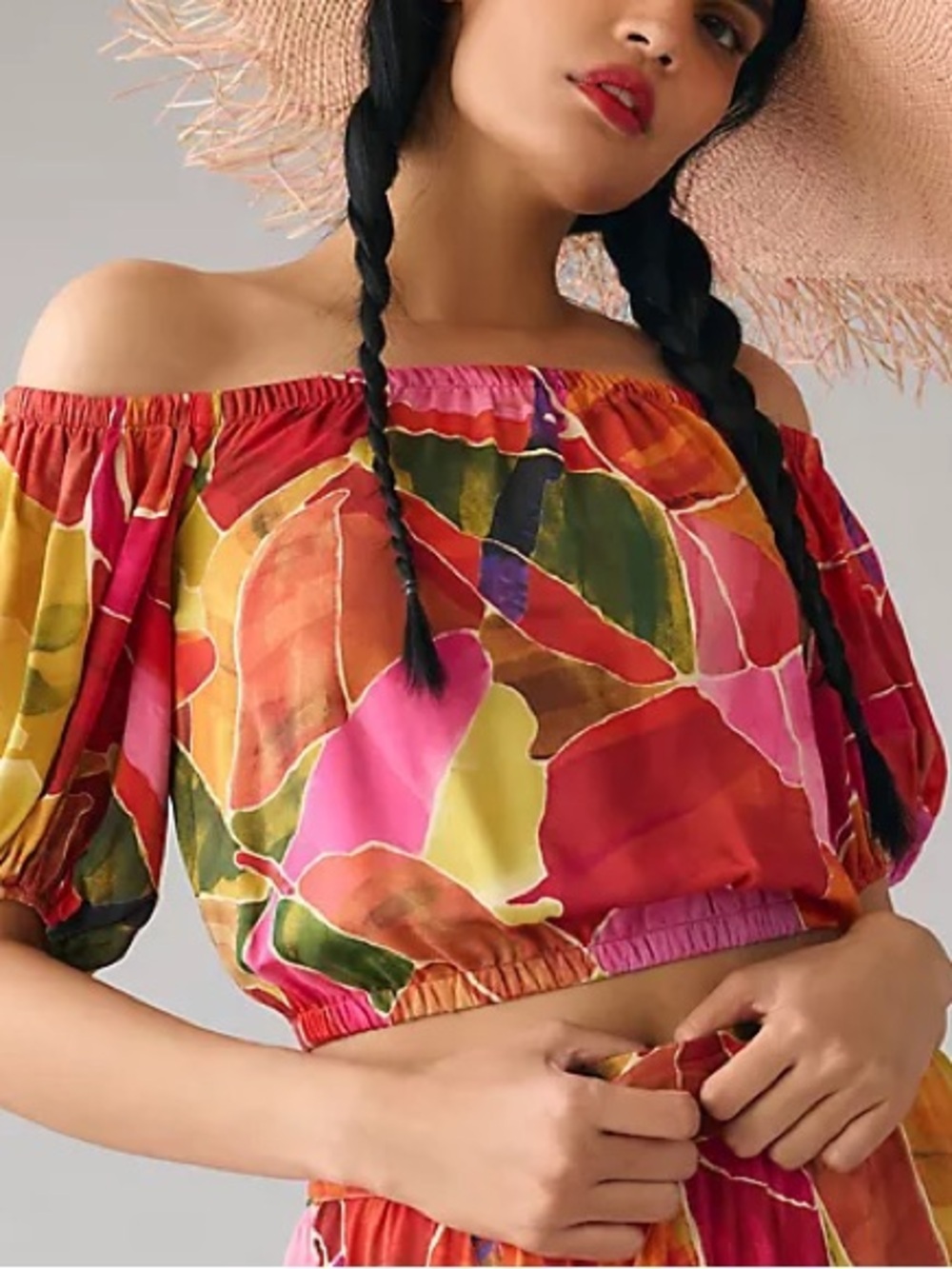 Farm Rio Bright Multi-Color Off-Shoulder Crop